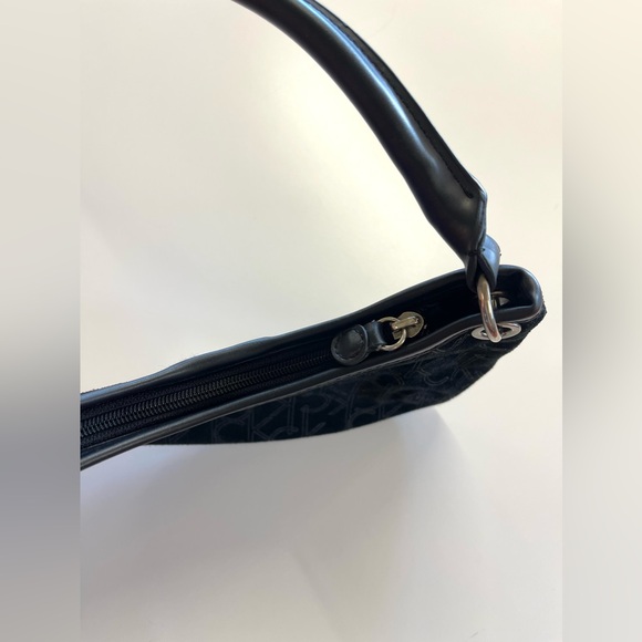 Vintage Y2K Calvin Klein Black Mini Monogram Suede Shoulder Baguette Bag Purse - Picture 5 of 9